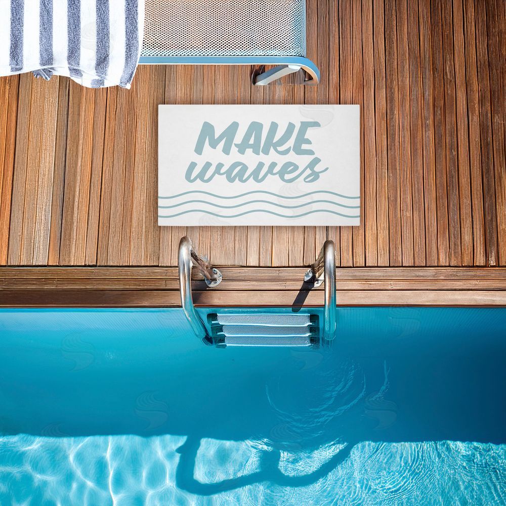 Lettered and Lined Make Waves Aqua Blue Unwoven Outdoor Door Mat