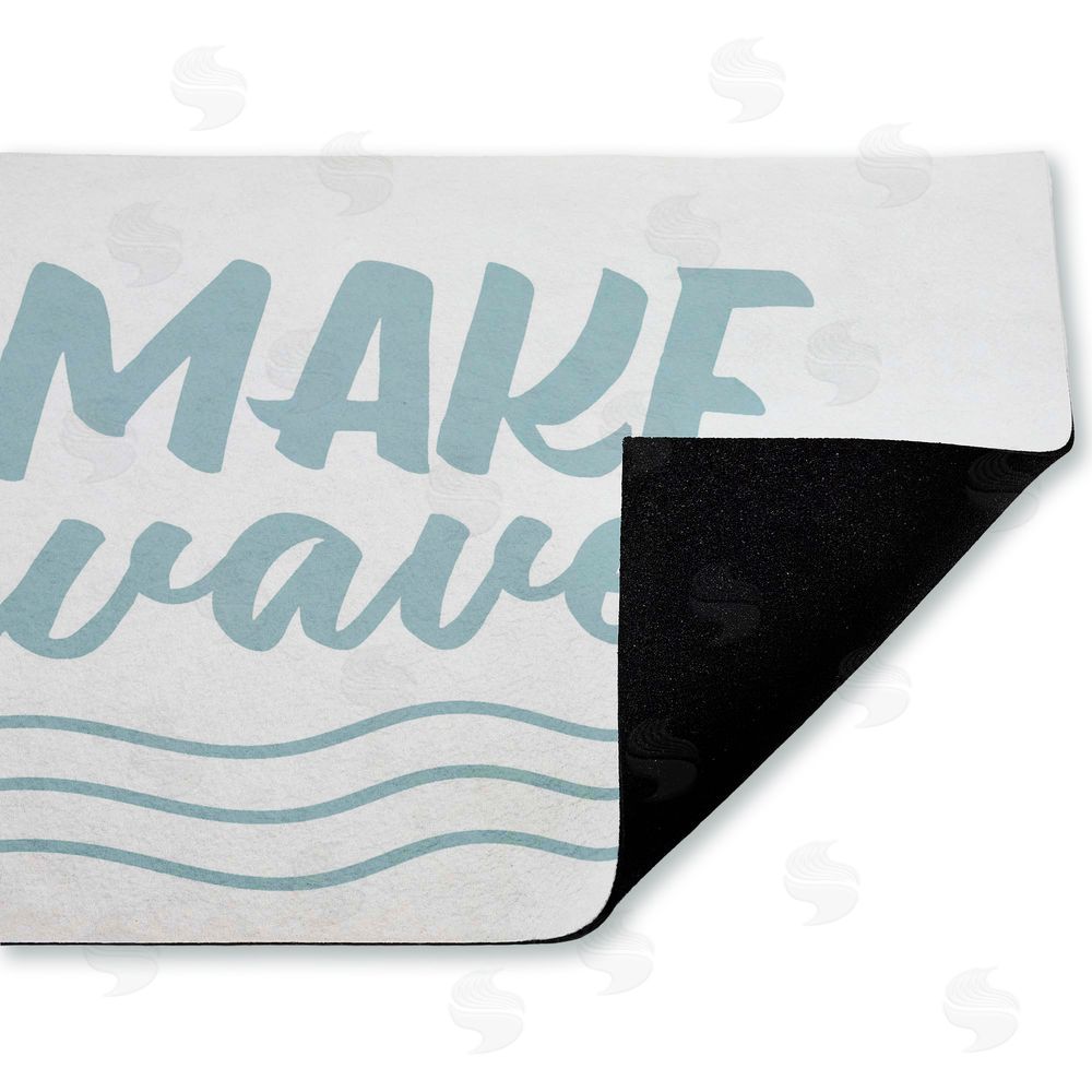 Lettered and Lined Make Waves Aqua Blue Unwoven Outdoor Door Mat