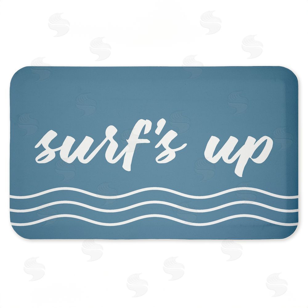 Lettered and Lined Surf's Up over Blue Kitchen Floor Mat