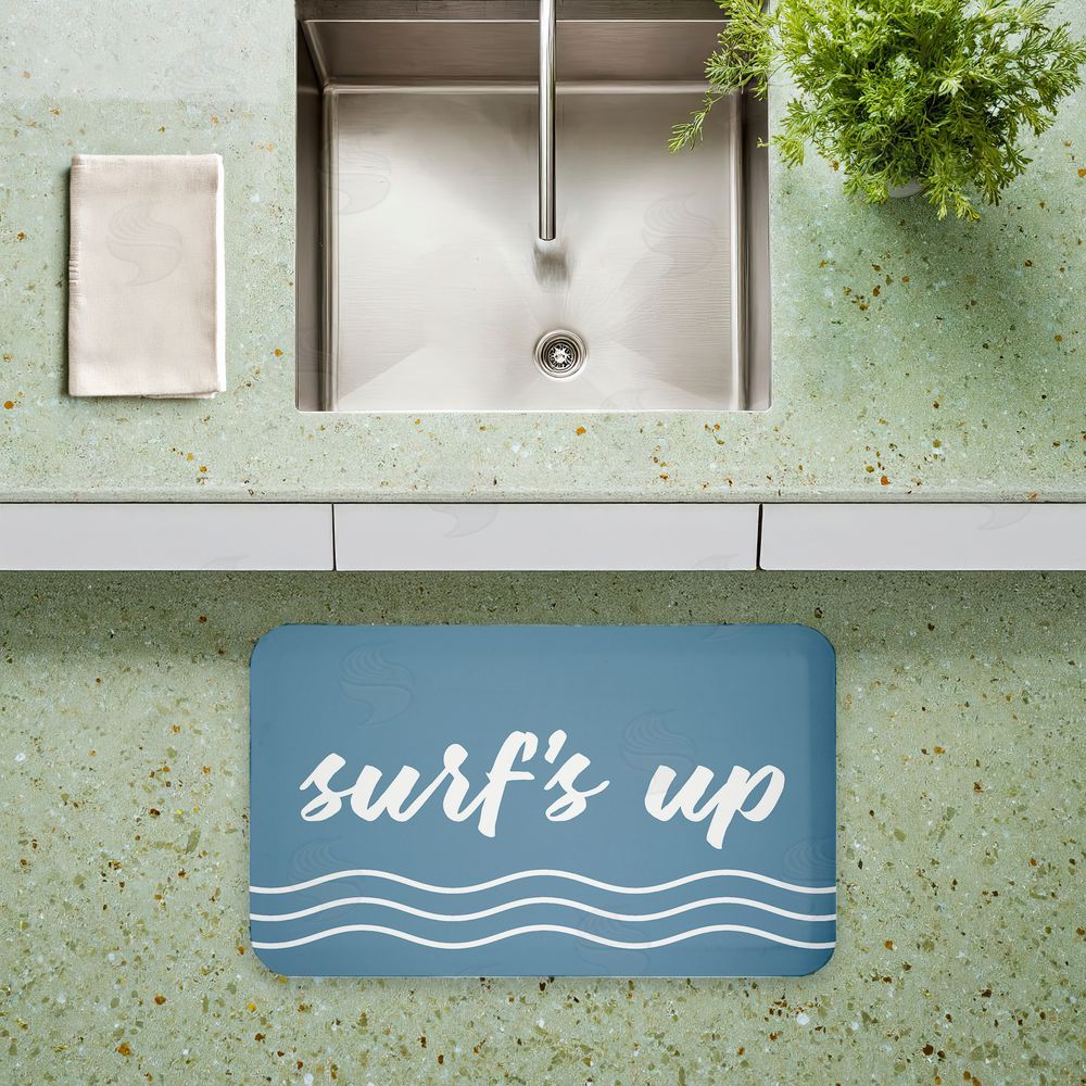 Lettered and Lined Surf's Up over Blue Kitchen Floor Mat