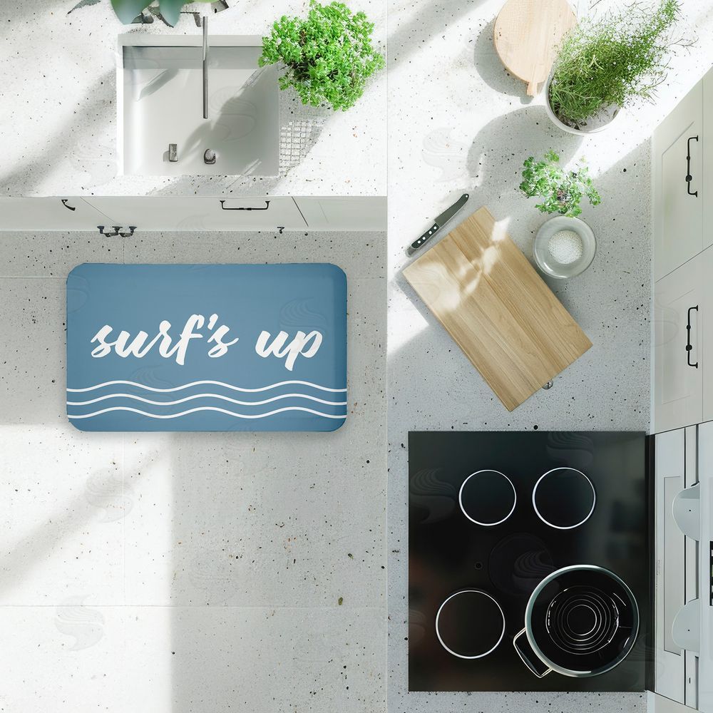 Lettered and Lined Surf's Up over Blue Kitchen Floor Mat
