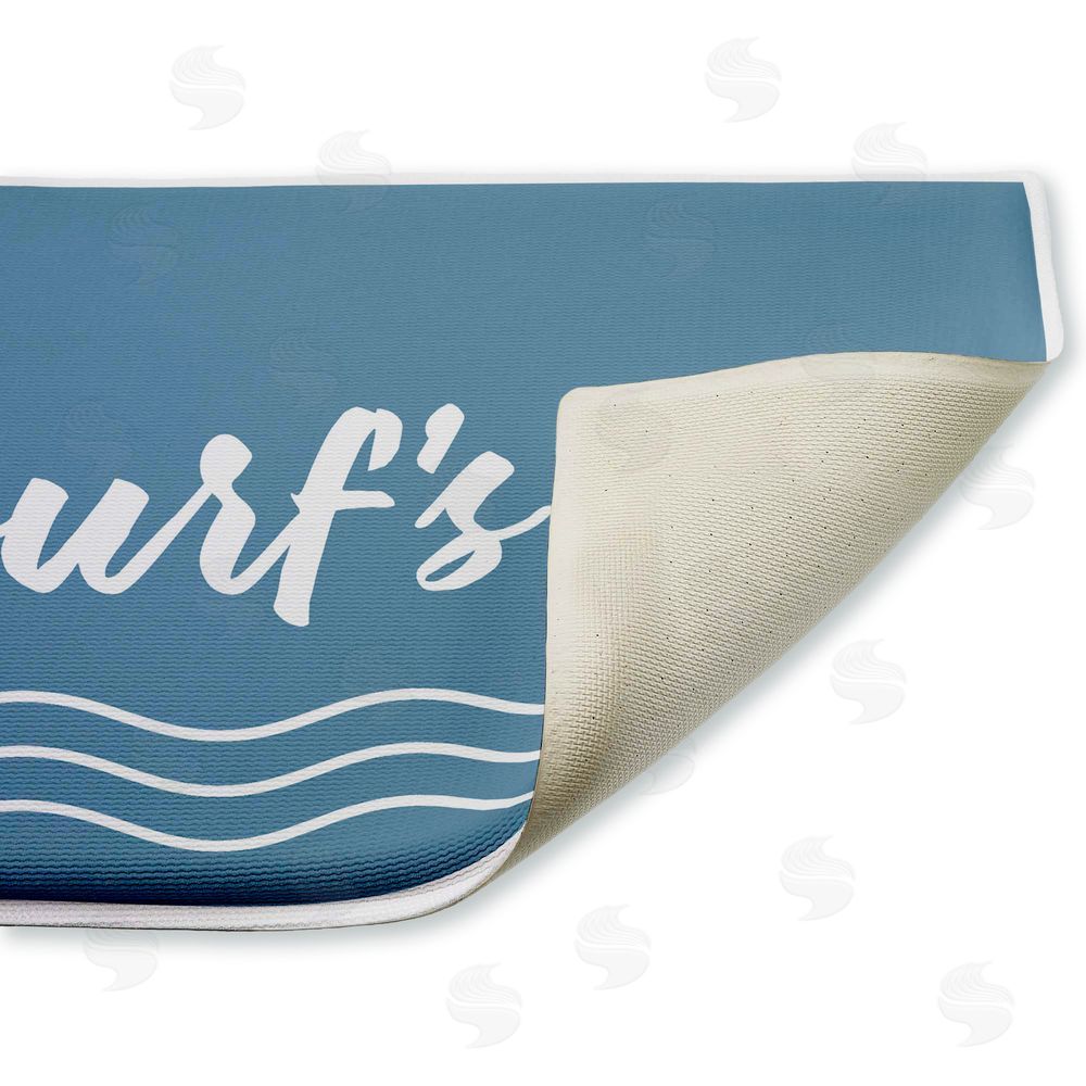 Lettered and Lined Surf's Up over Blue Plush Bathroom Floor Mat