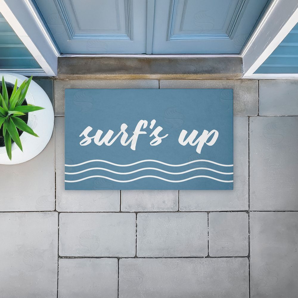 Lettered and Lined Surf's Up over Blue Unwoven Outdoor Door Mat