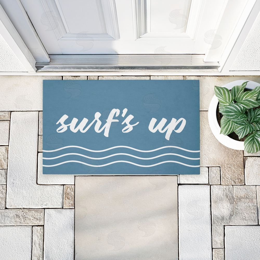 Lettered and Lined Surf's Up over Blue Unwoven Outdoor Door Mat