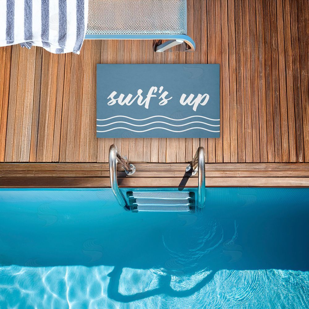 Lettered and Lined Surf's Up over Blue Unwoven Outdoor Door Mat