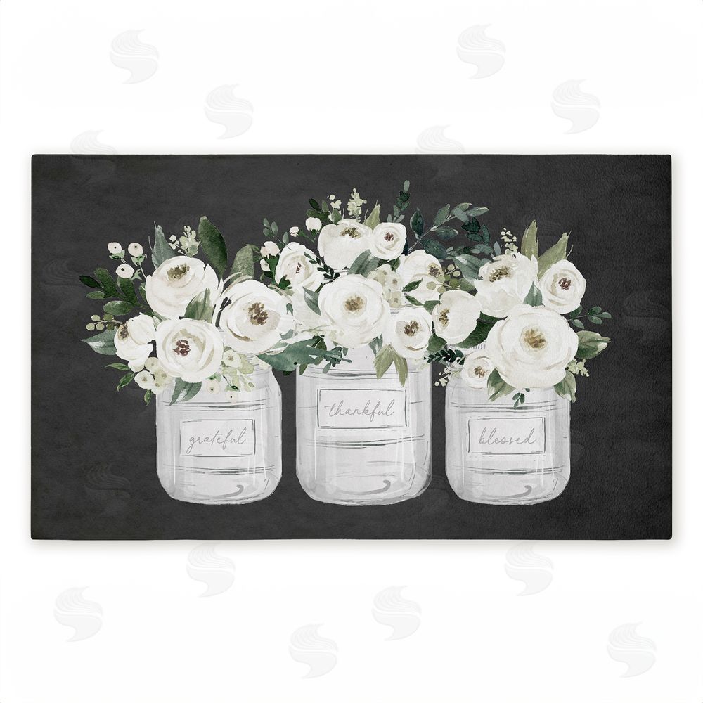 Lettered and Lined White Roses in Country Jars Unwoven Outdoor Door Mat