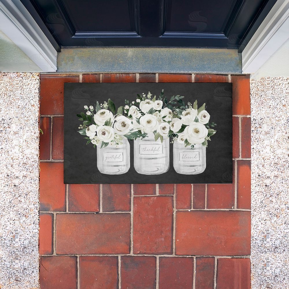 Lettered and Lined White Roses in Country Jars Unwoven Outdoor Door Mat
