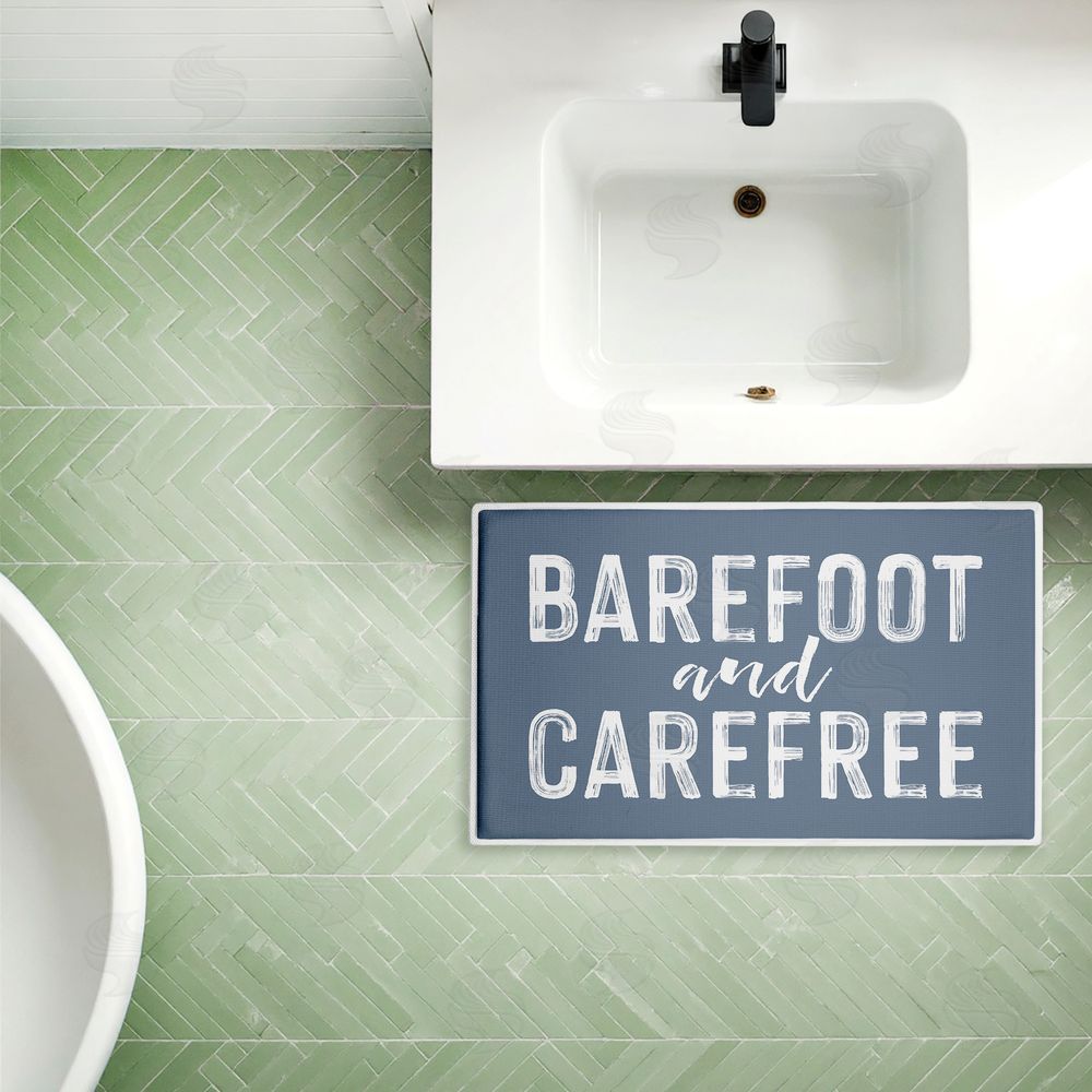 Lettered and Lined Barefoot and Carefree Summertime Plush Bathroom Floor Mat