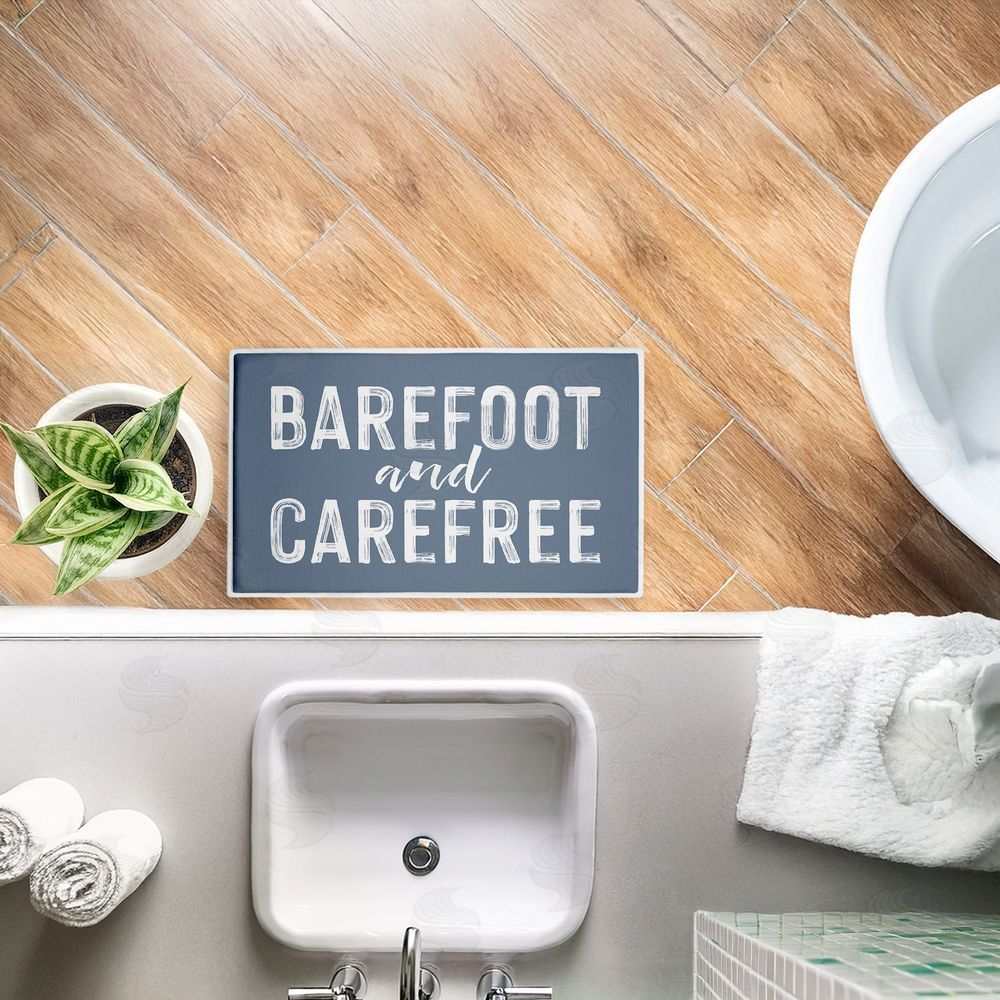 Lettered and Lined Barefoot and Carefree Summertime Plush Bathroom Floor Mat