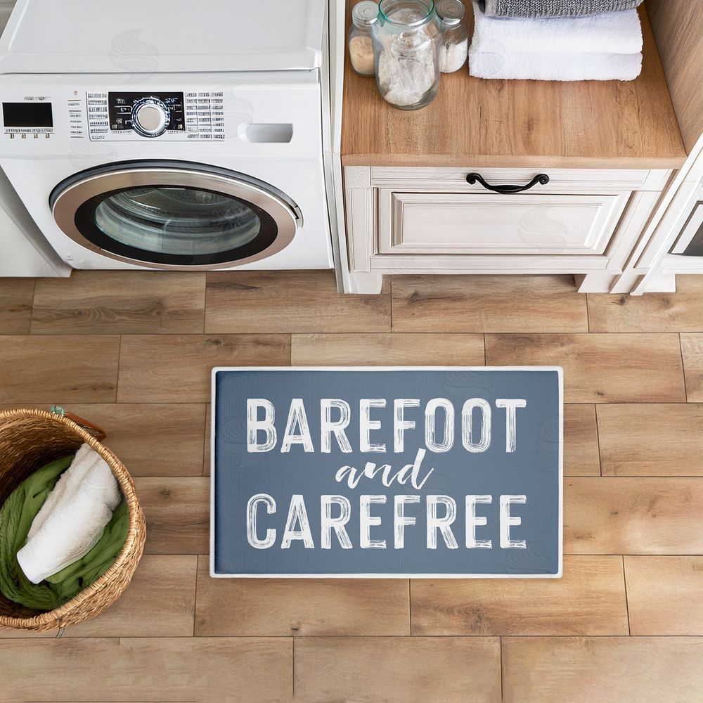 Lettered and Lined Barefoot and Carefree Summertime Plush Bathroom Floor Mat