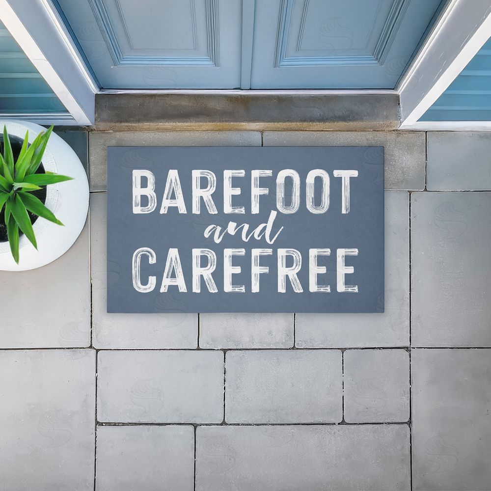 Lettered and Lined Barefoot and Carefree Summertime Unwoven Outdoor Door Mat