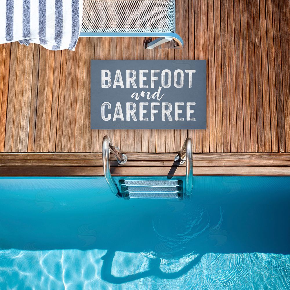 Lettered and Lined Barefoot and Carefree Summertime Unwoven Outdoor Door Mat