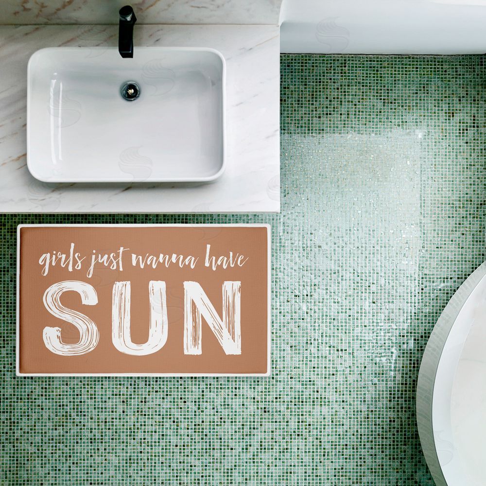 Lettered and Lined Girls Just Wanna Have Sun Plush Bathroom Floor Mat
