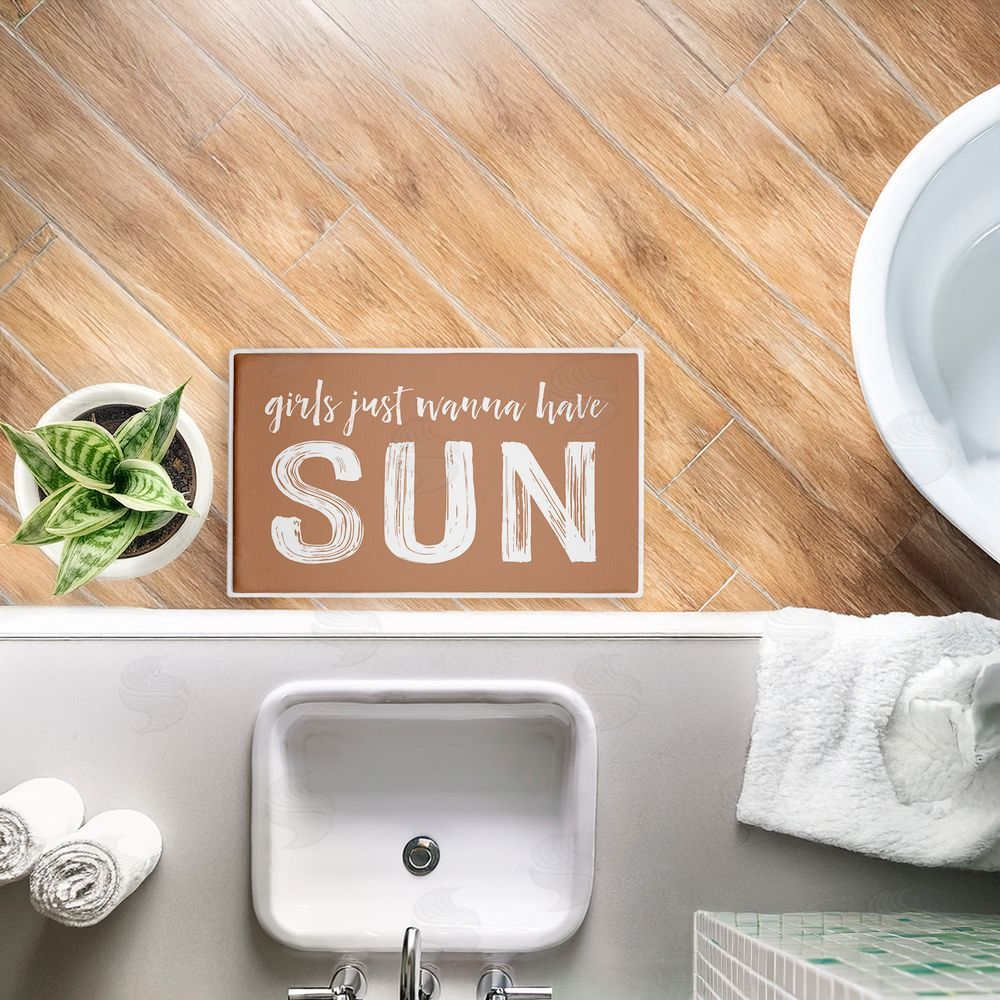 Lettered and Lined Girls Just Wanna Have Sun Plush Bathroom Floor Mat