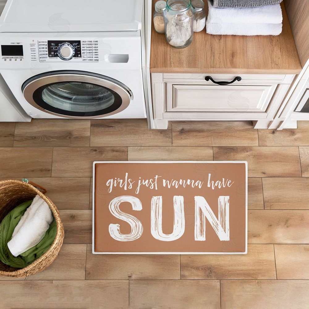 Lettered and Lined Girls Just Wanna Have Sun Plush Bathroom Floor Mat