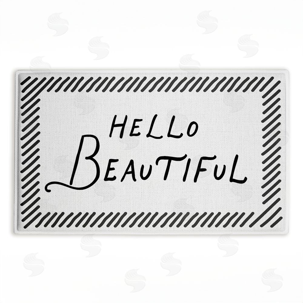 Lettered and Lined Hello Beautiful Greeting Plush Bathroom Floor Mat