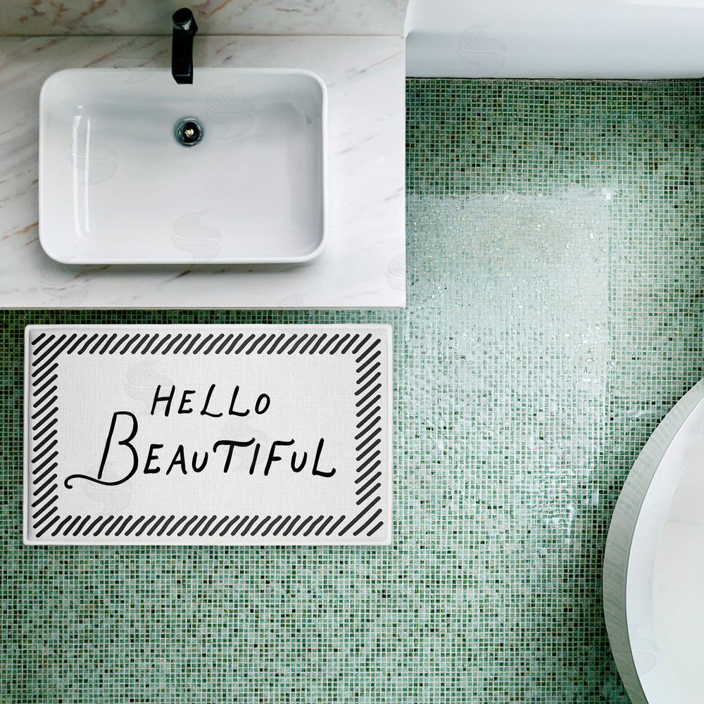 Lettered and Lined Hello Beautiful Greeting Plush Bathroom Floor Mat