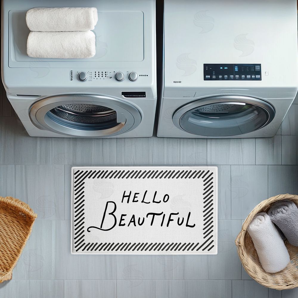 Lettered and Lined Hello Beautiful Greeting Plush Bathroom Floor Mat