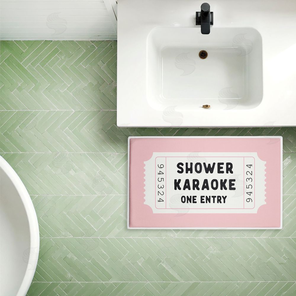 Lettered and Lined Shower Karaoke Pink Plush Bathroom Floor Mat