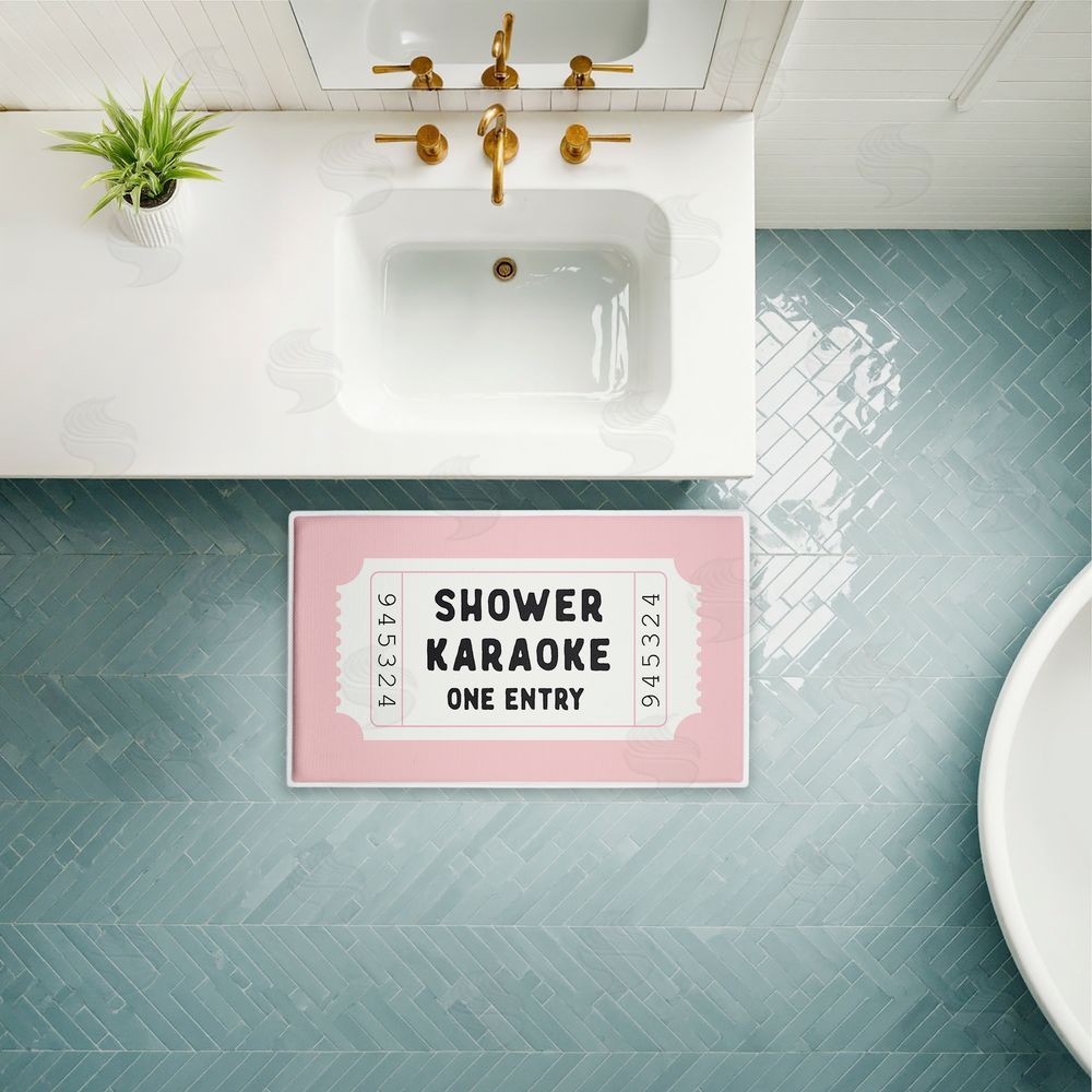 Lettered and Lined Shower Karaoke Pink Plush Bathroom Floor Mat