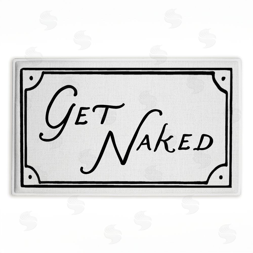 Lettered and Lined Get Naked Funny Phrase Plush Bathroom Floor Mat