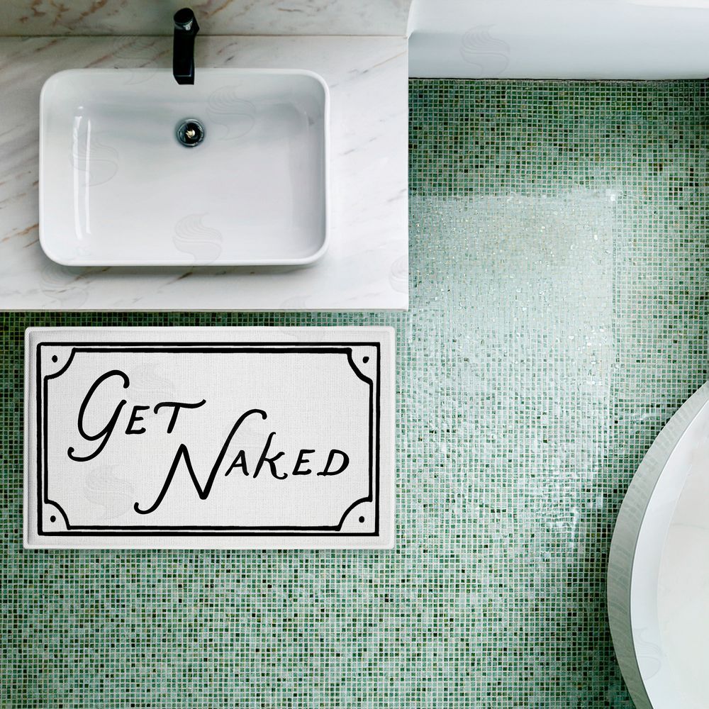 Lettered and Lined Get Naked Funny Phrase Plush Bathroom Floor Mat