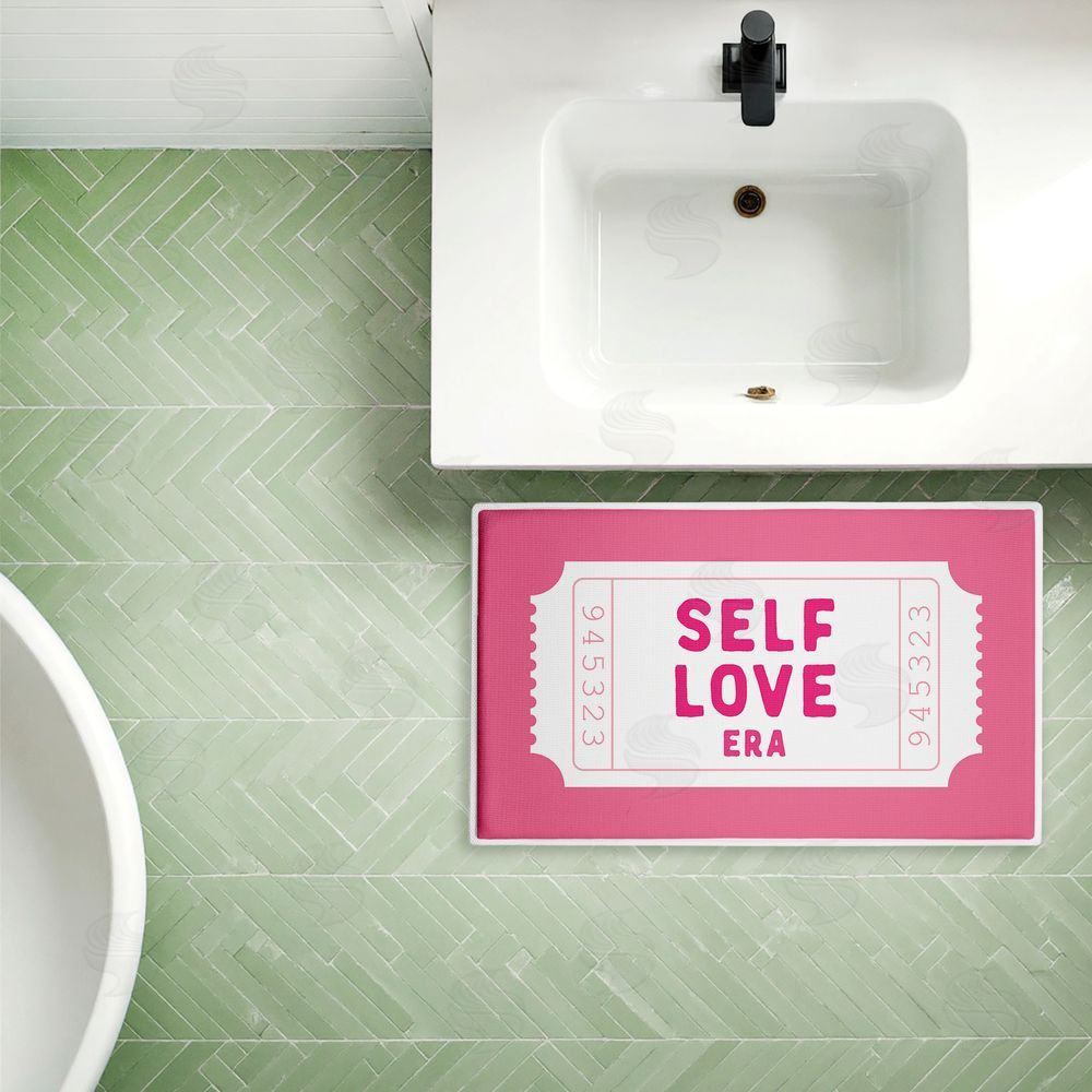 Lettered and Lined Self Love Era Ticket Plush Bathroom Floor Mat