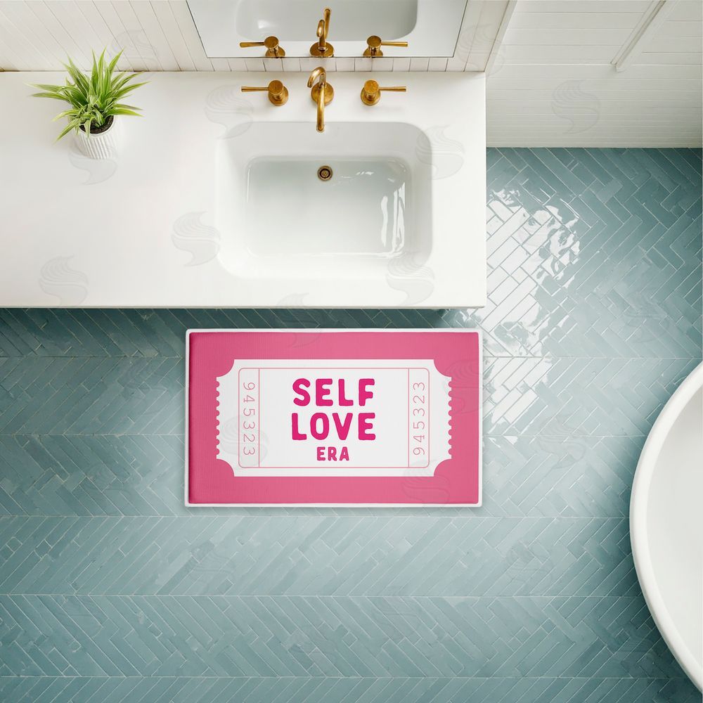 Lettered and Lined Self Love Era Ticket Plush Bathroom Floor Mat