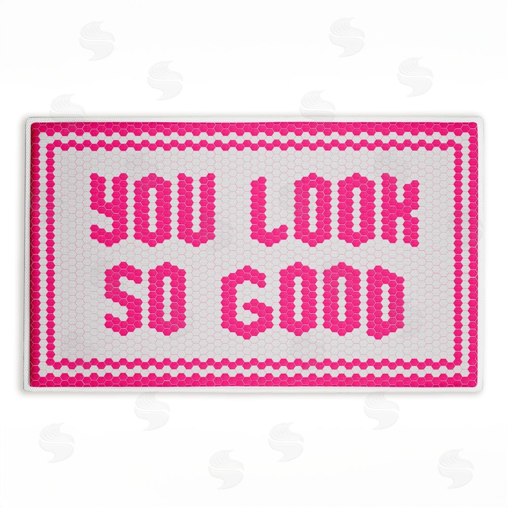 Lettered and Lined Pink You Look So Good Plush Bathroom Floor Mat
