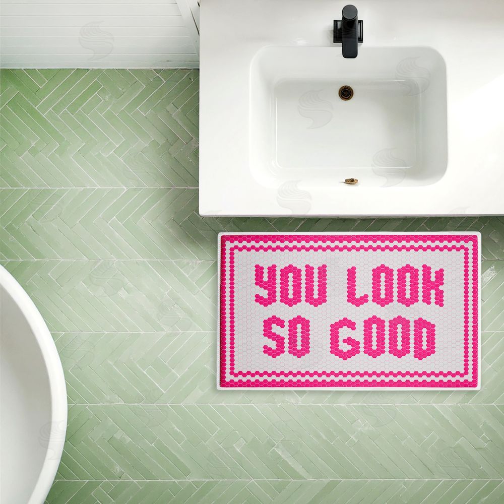 Lettered and Lined Pink You Look So Good Plush Bathroom Floor Mat