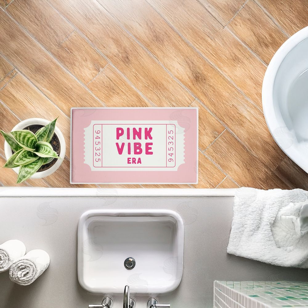 Lettered and Lined Pink Vibe Era Ticket Plush Bathroom Floor Mat