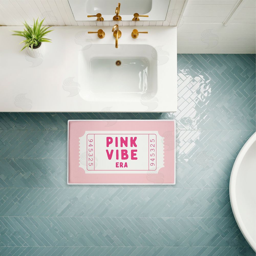 Lettered and Lined Pink Vibe Era Ticket Plush Bathroom Floor Mat