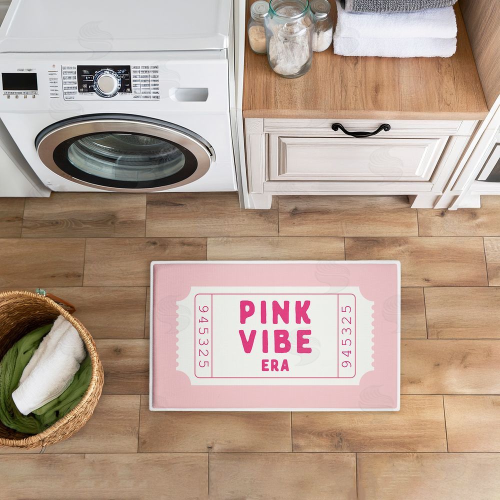 Lettered and Lined Pink Vibe Era Ticket Plush Bathroom Floor Mat