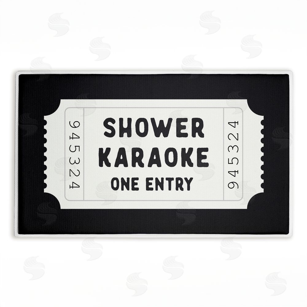 Lettered and Lined Shower Karaoke Black Plush Bathroom Floor Mat