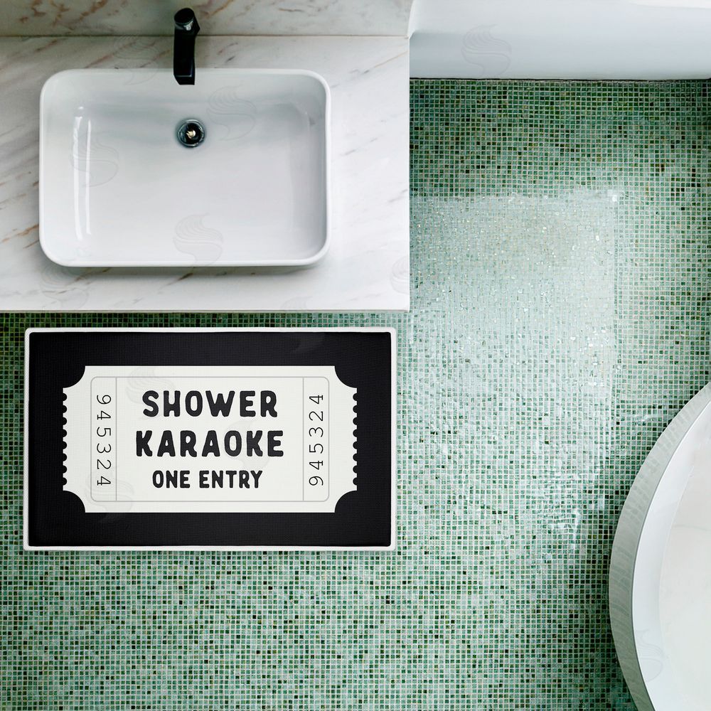 Lettered and Lined Shower Karaoke Black Plush Bathroom Floor Mat