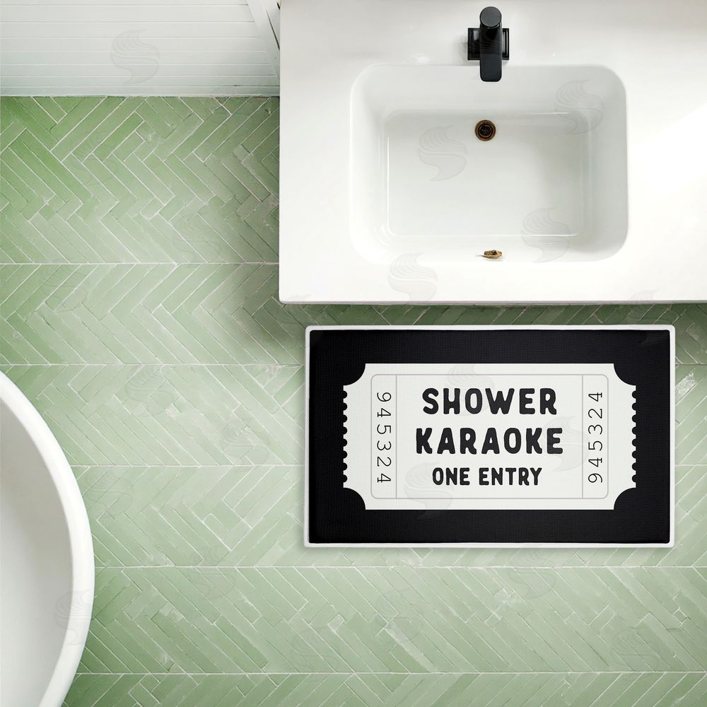Lettered and Lined Shower Karaoke Black Plush Bathroom Floor Mat