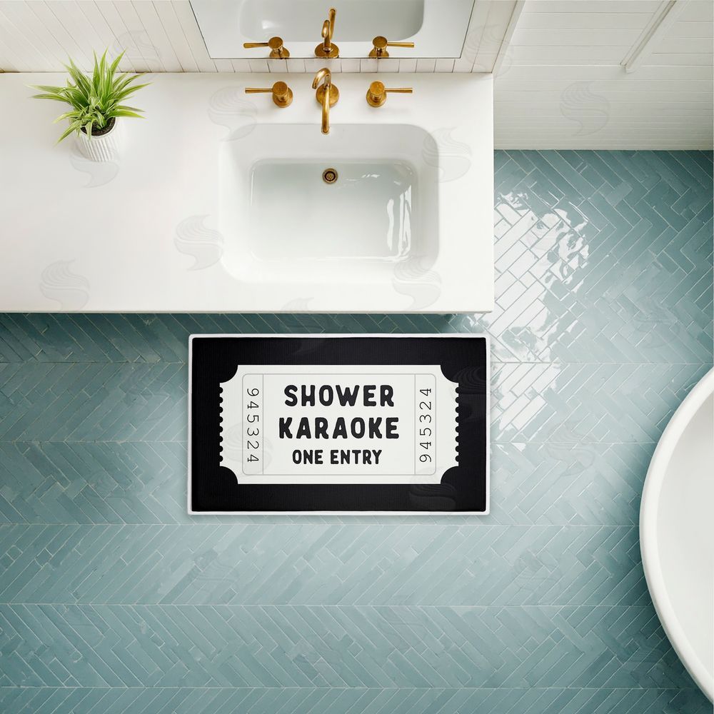 Lettered and Lined Shower Karaoke Black Plush Bathroom Floor Mat