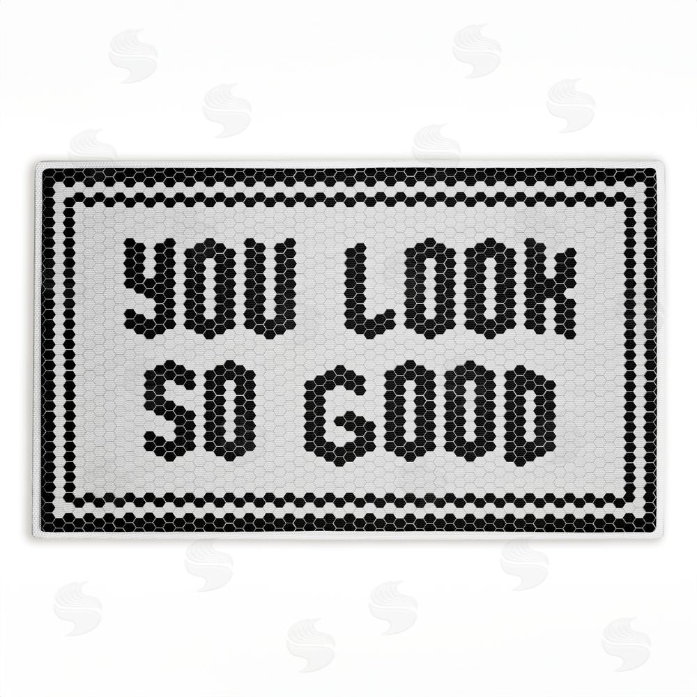 Lettered and Lined Black You Look So Good Plush Bathroom Floor Mat