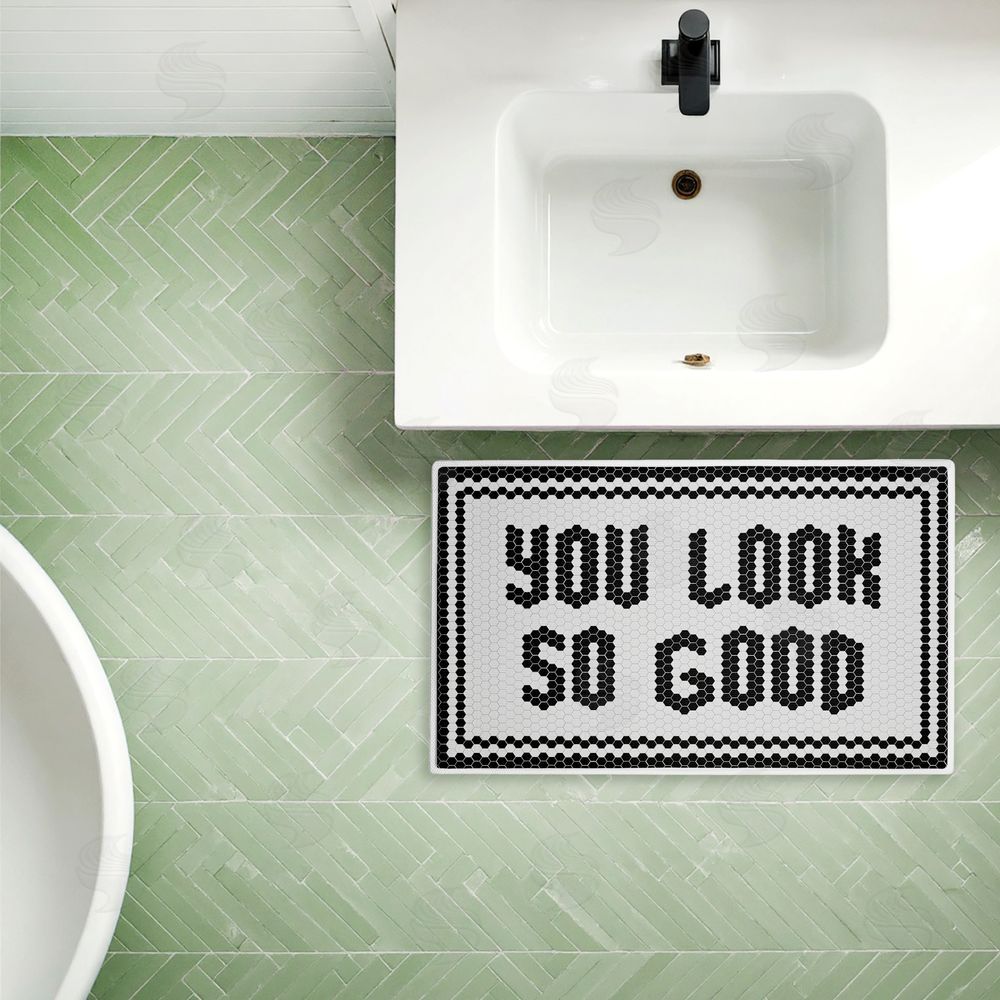 Lettered and Lined Black You Look So Good Plush Bathroom Floor Mat
