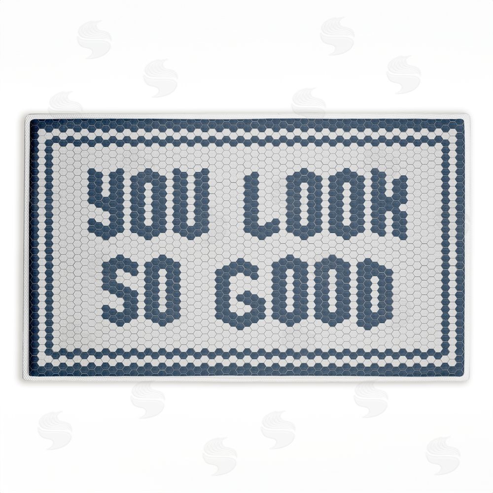 Lettered and Lined Muted You Look So Good Plush Bathroom Floor Mat