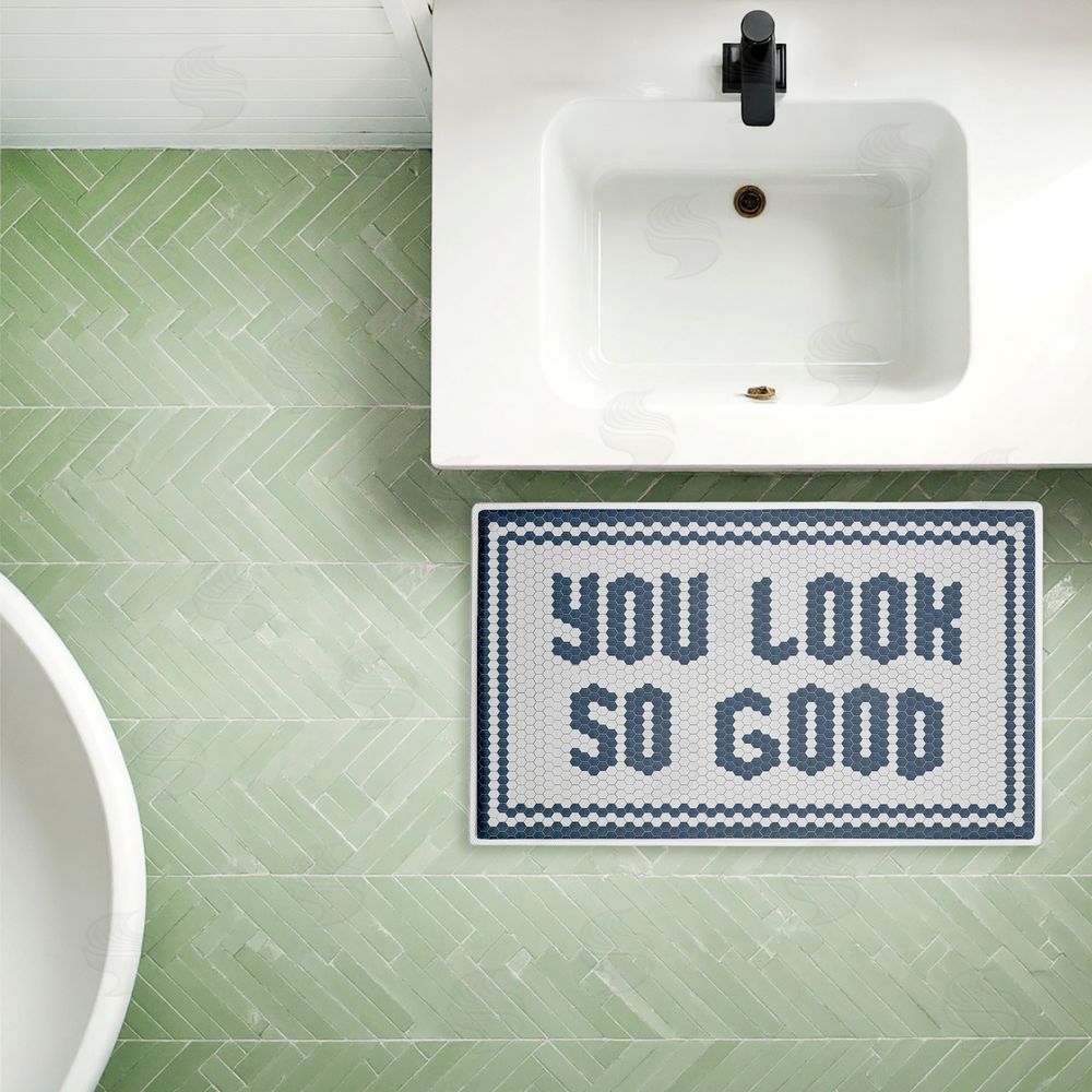 Lettered and Lined Muted You Look So Good Plush Bathroom Floor Mat