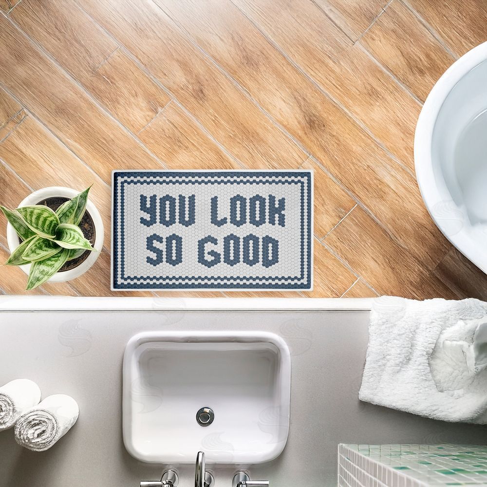 Lettered and Lined Muted You Look So Good Plush Bathroom Floor Mat