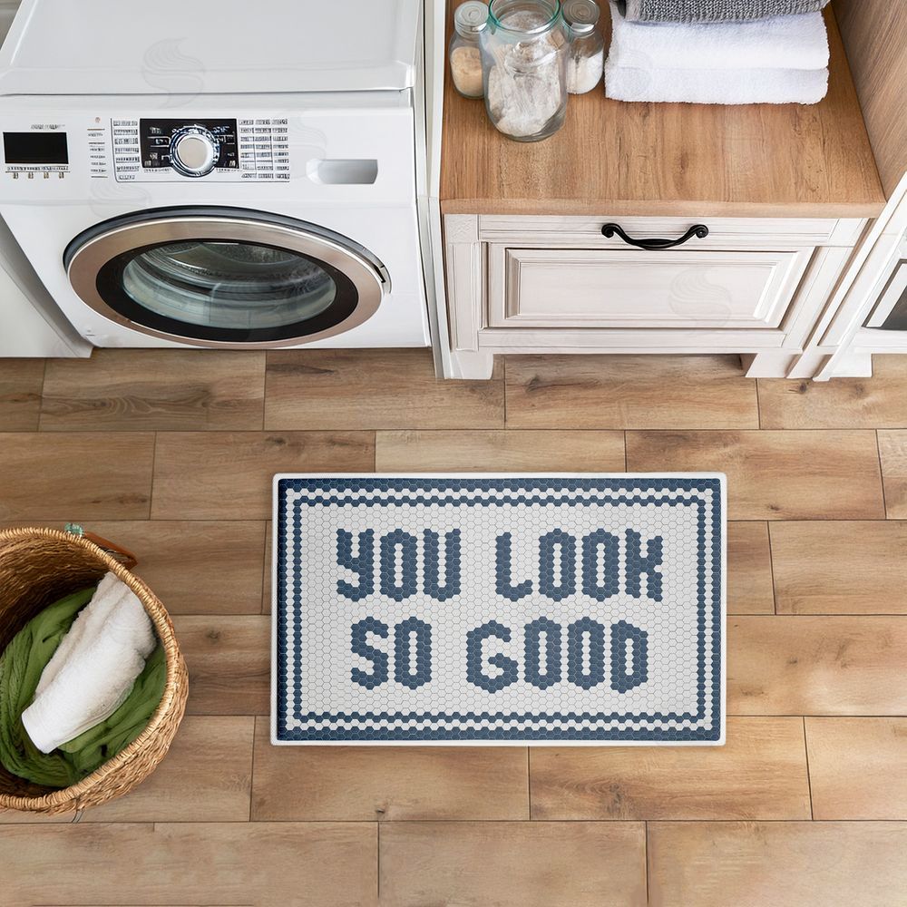 Lettered and Lined Muted You Look So Good Plush Bathroom Floor Mat