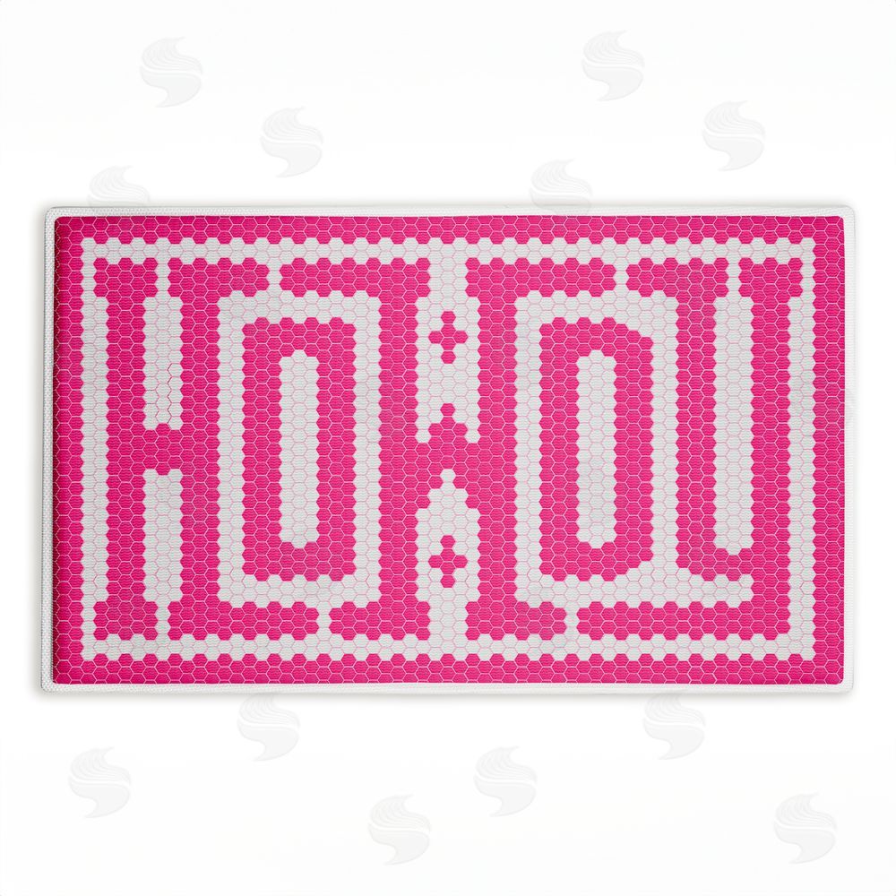 Lettered and Lined Western Greeting Howdy Pink Plush Bathroom Floor Mat