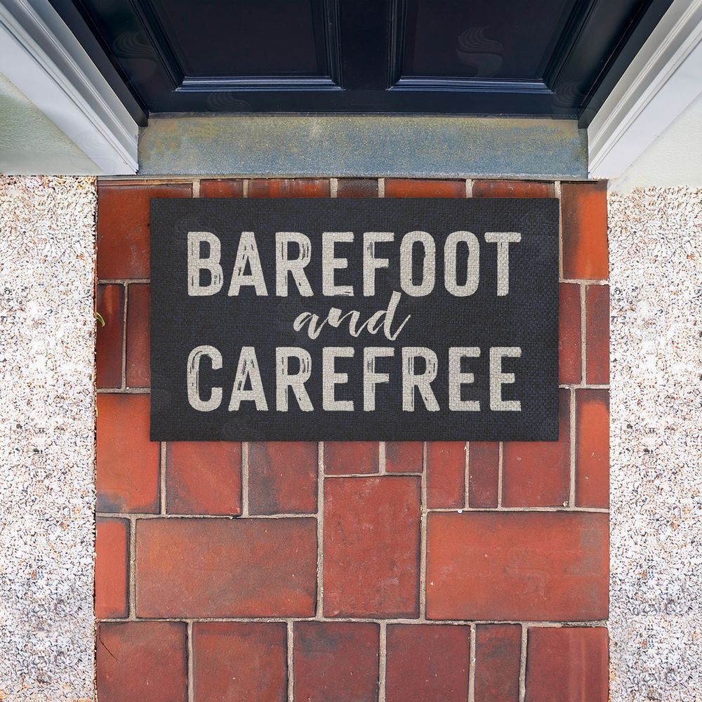 Lettered and Lined Barefoot & Carefree Summertime Outdoor Faux Sisal Door Mat