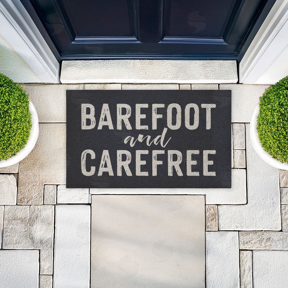 Lettered and Lined Barefoot & Carefree Summertime Outdoor Faux Sisal Door Mat