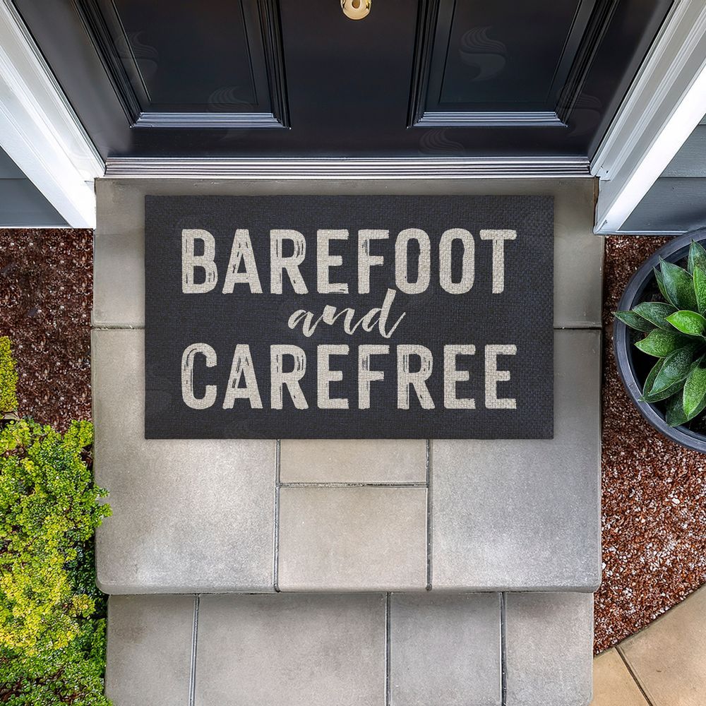 Lettered and Lined Barefoot & Carefree Summertime Outdoor Faux Sisal Door Mat