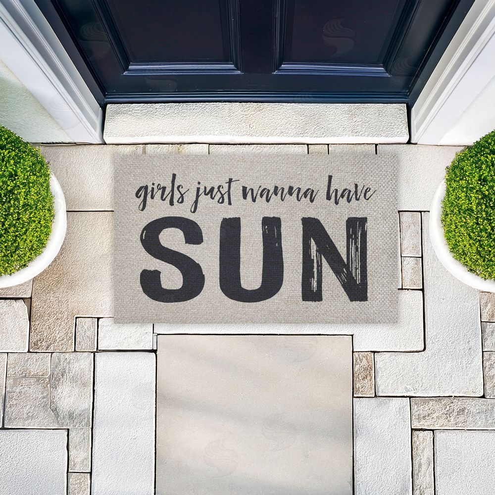 Lettered and Lined Girls Wanna Have Sun Outdoor Faux Sisal Door Mat