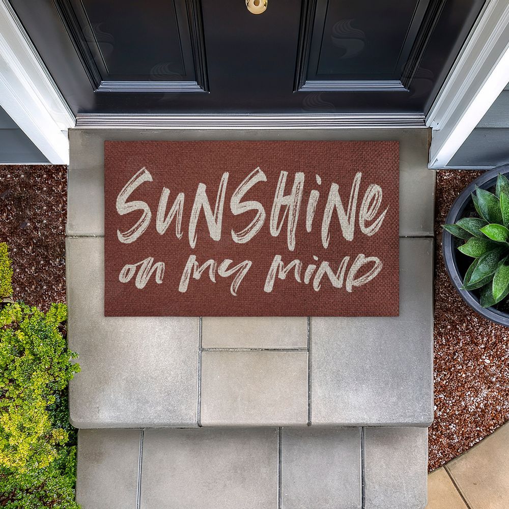Lettered and Lined Brown Sunshine On My Mind Outdoor Faux Sisal Door Mat