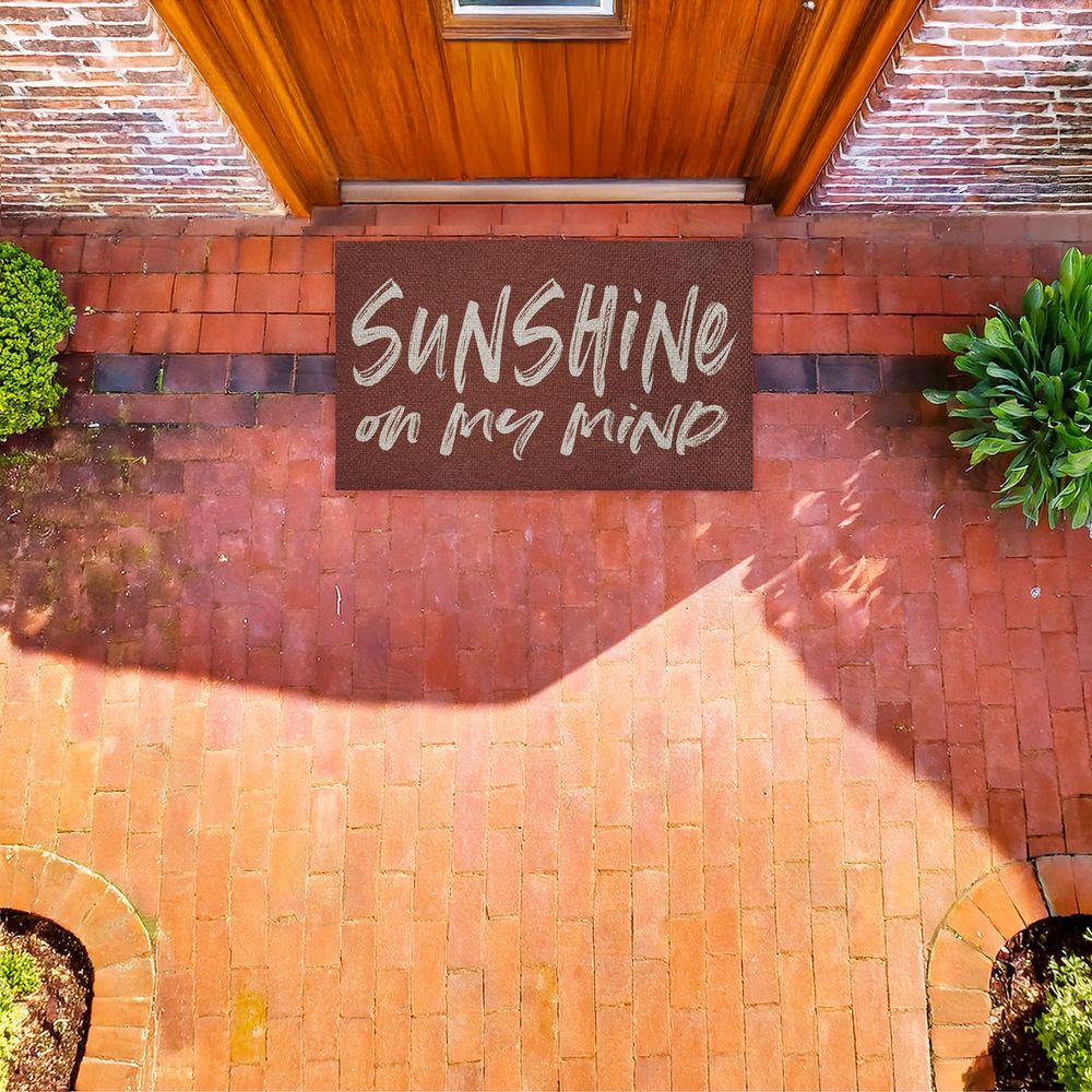 Lettered and Lined Brown Sunshine On My Mind Outdoor Faux Sisal Door Mat